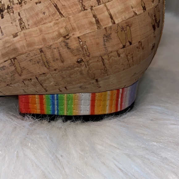 VANELI Natural Cork & Multi Color Captoe Rainbow Stripe Flat size 9 Italy - Picture 3 of 17